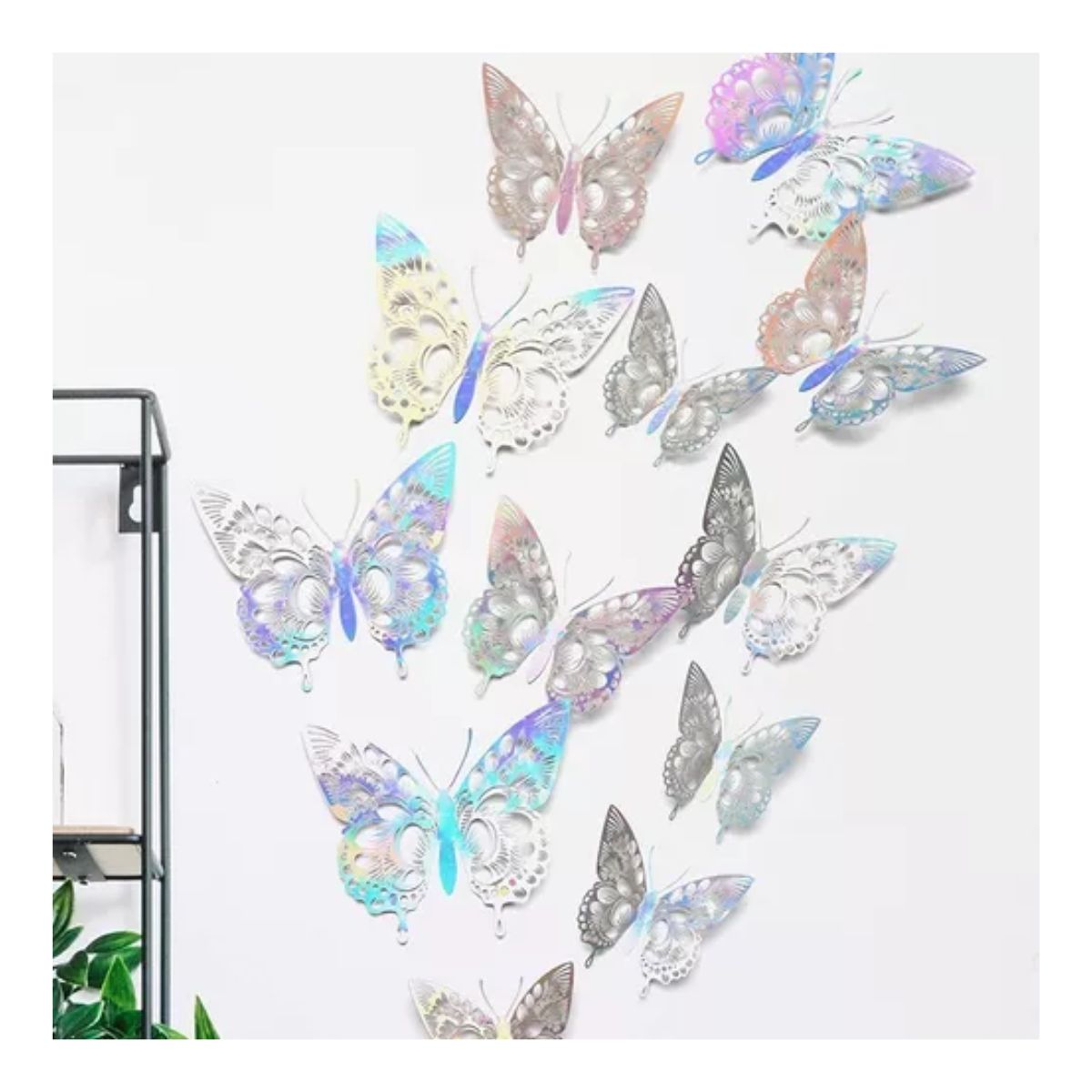 Decoracion Mariposas,3d Pared Colore Metalicos Hueco PLATA LASER
