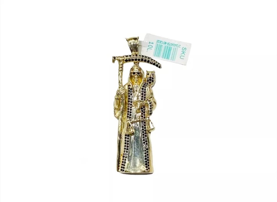 Kit Cadena Con Dije Santa Muerte Oro 10 K. + Obsequio