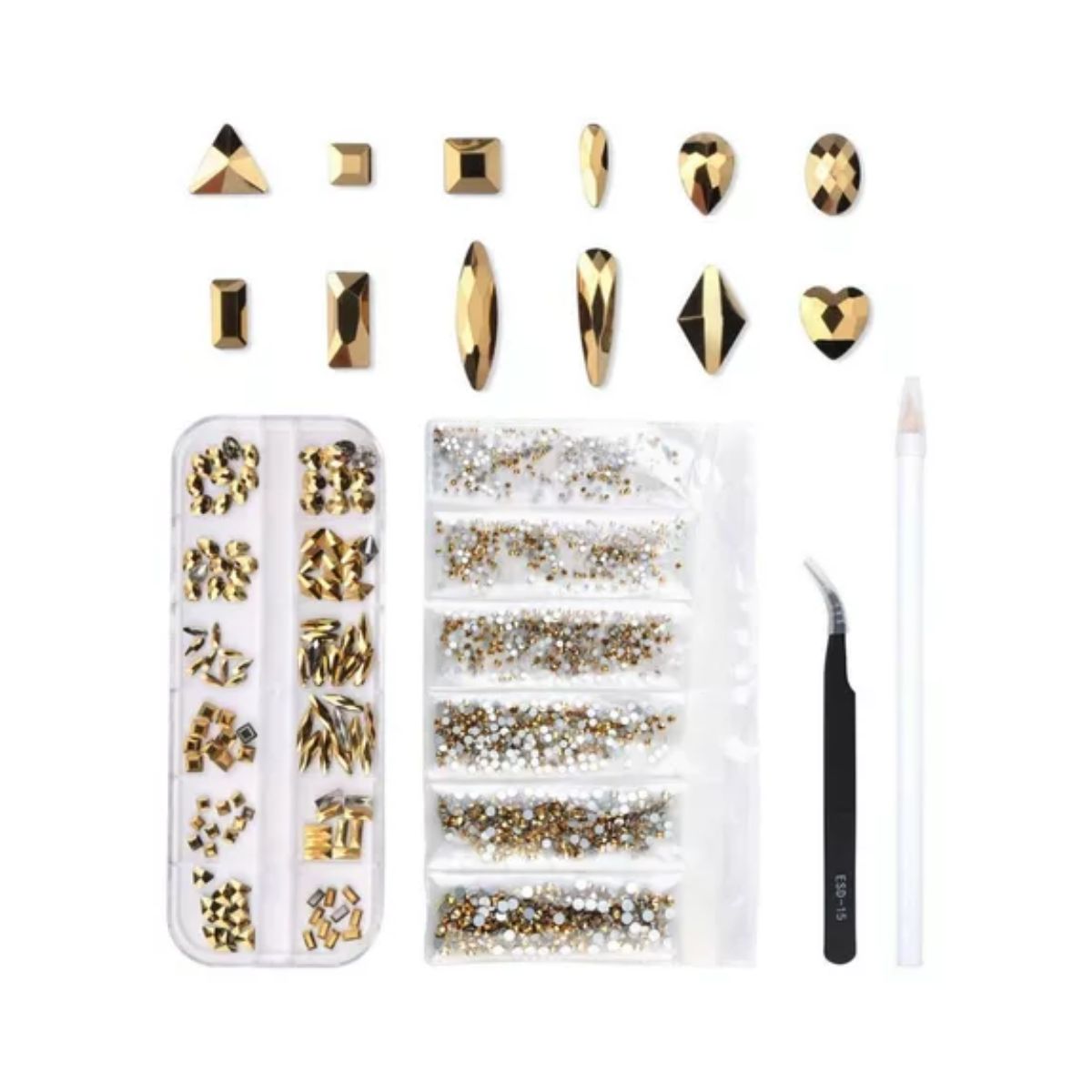 Decoración Uñas 120 Pcs Cristales 1728 Diamante Dorado