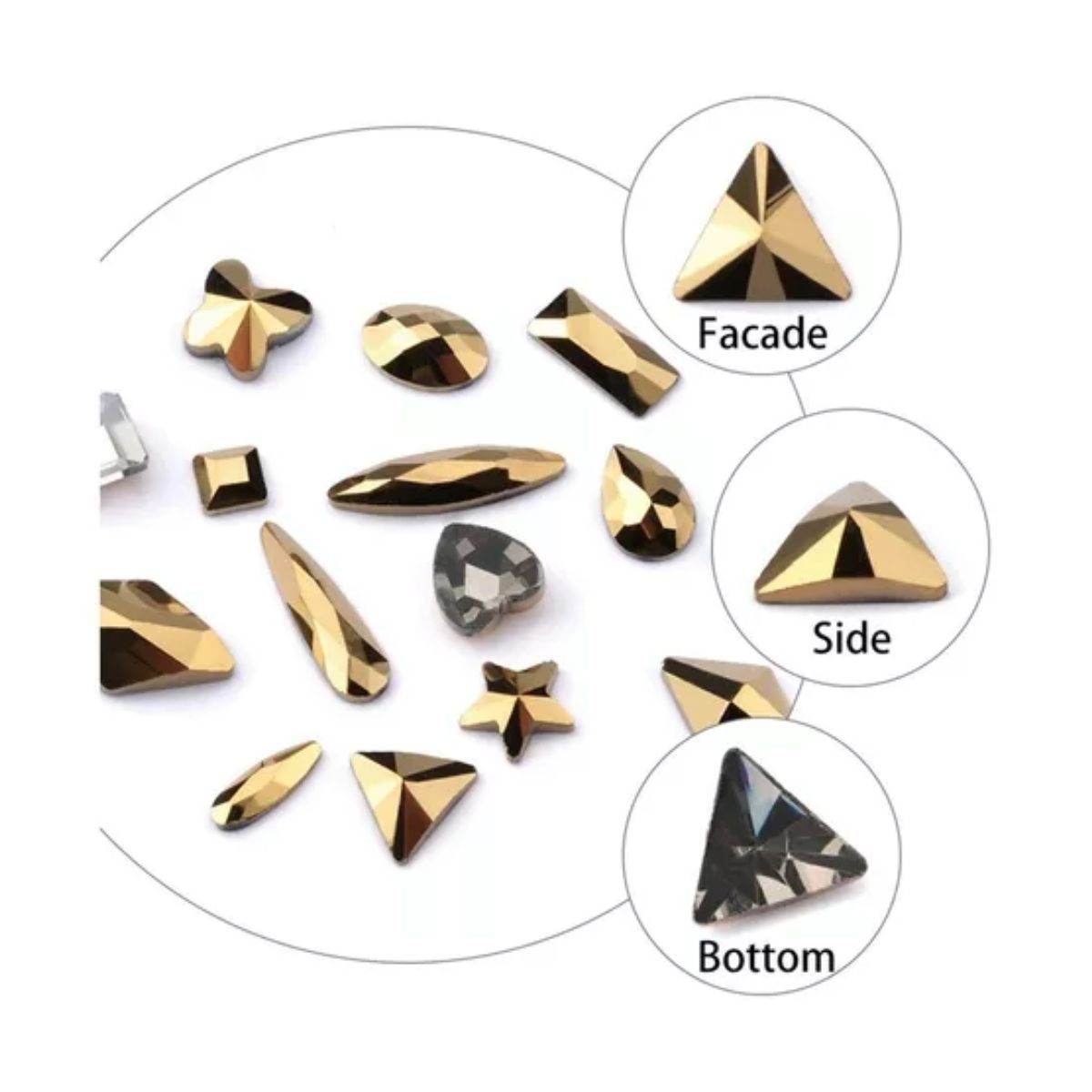 Decoración Uñas 120 Pcs Cristales 1728 Diamante Dorado