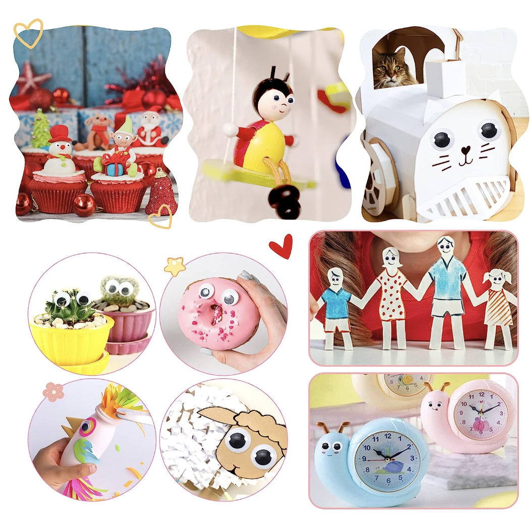 1000 pzas Ojos Móviles Blanco Negro para Manualidades Muñecas, Ojos Saltones Negros con Movimientos 10 mm