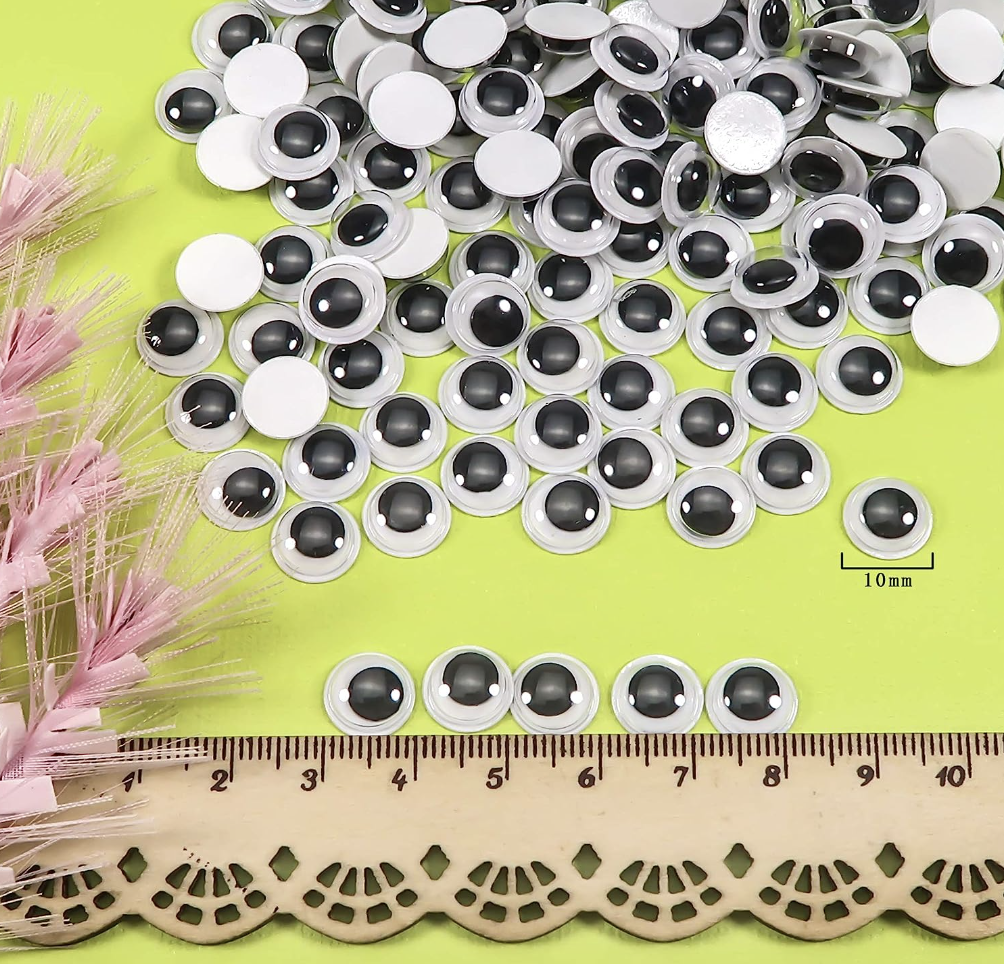 1000 pzas Ojos Móviles Blanco Negro para Manualidades Muñecas, Ojos Saltones Negros con Movimientos 10 mm