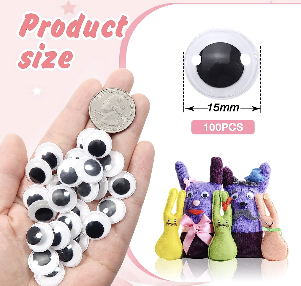 1000 pzas Ojos Móviles Blanco Negro para Manualidades Muñecas, Ojos Saltones Negros con Movimientos 12mm