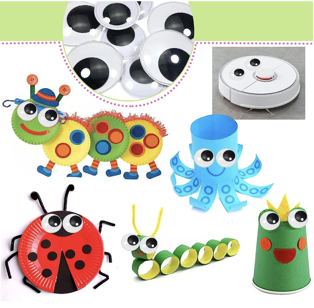 1000 pzas Ojos Móviles Blanco Negro para Manualidades Muñecas, Ojos Saltones Negros con Movimientos 18mm