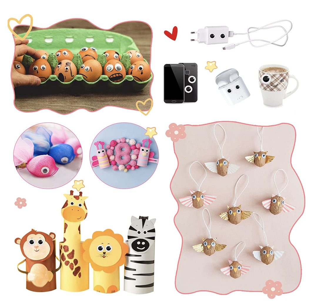 1000 pzas Ojos Móviles Blanco Negro para Manualidades Muñecas, Ojos Saltones Negros con Movimientos 20 mm