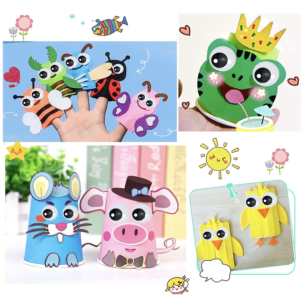 1000 pzas Ojos Móviles Blanco Negro para Manualidades Muñecas, Ojos Saltones Negros con Movimientos 20 mm