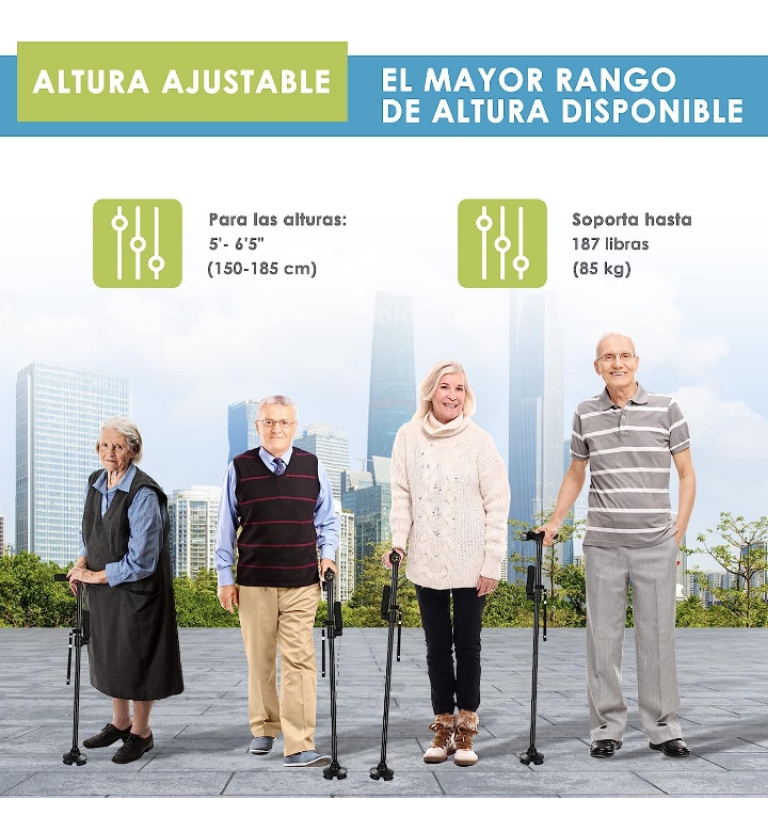 Baston ortopedico ergonómico ajustable luz led