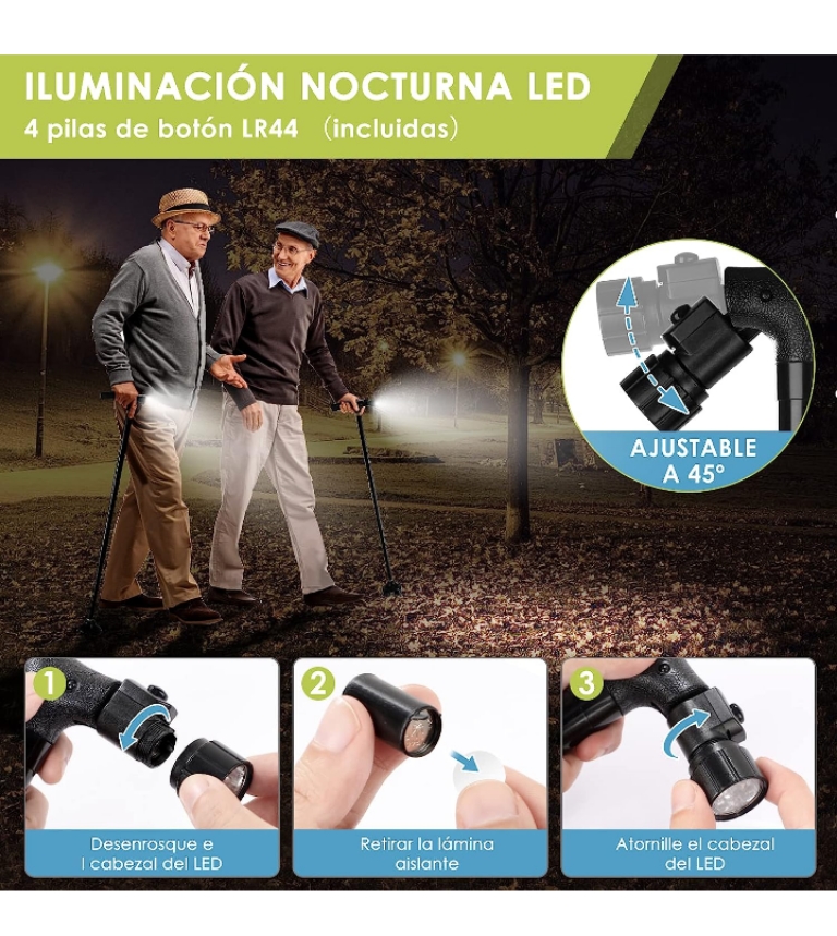 Baston ortopedico ergonómico ajustable luz led