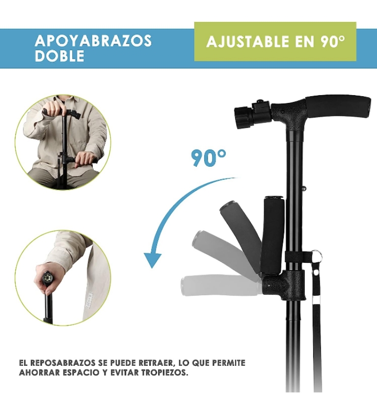 Baston ortopedico ergonómico ajustable luz led