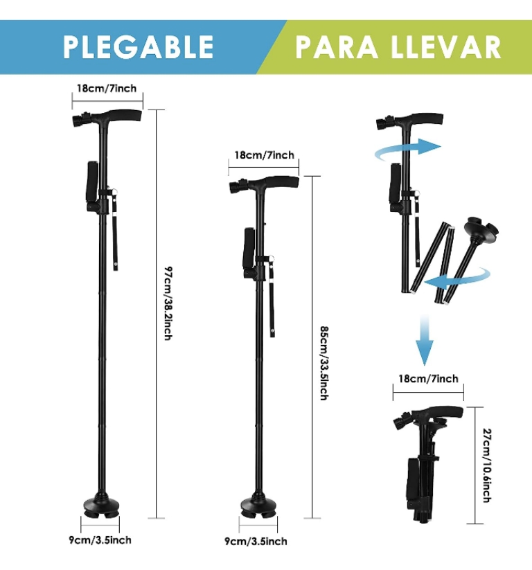 Baston ortopedico ergonómico ajustable luz led