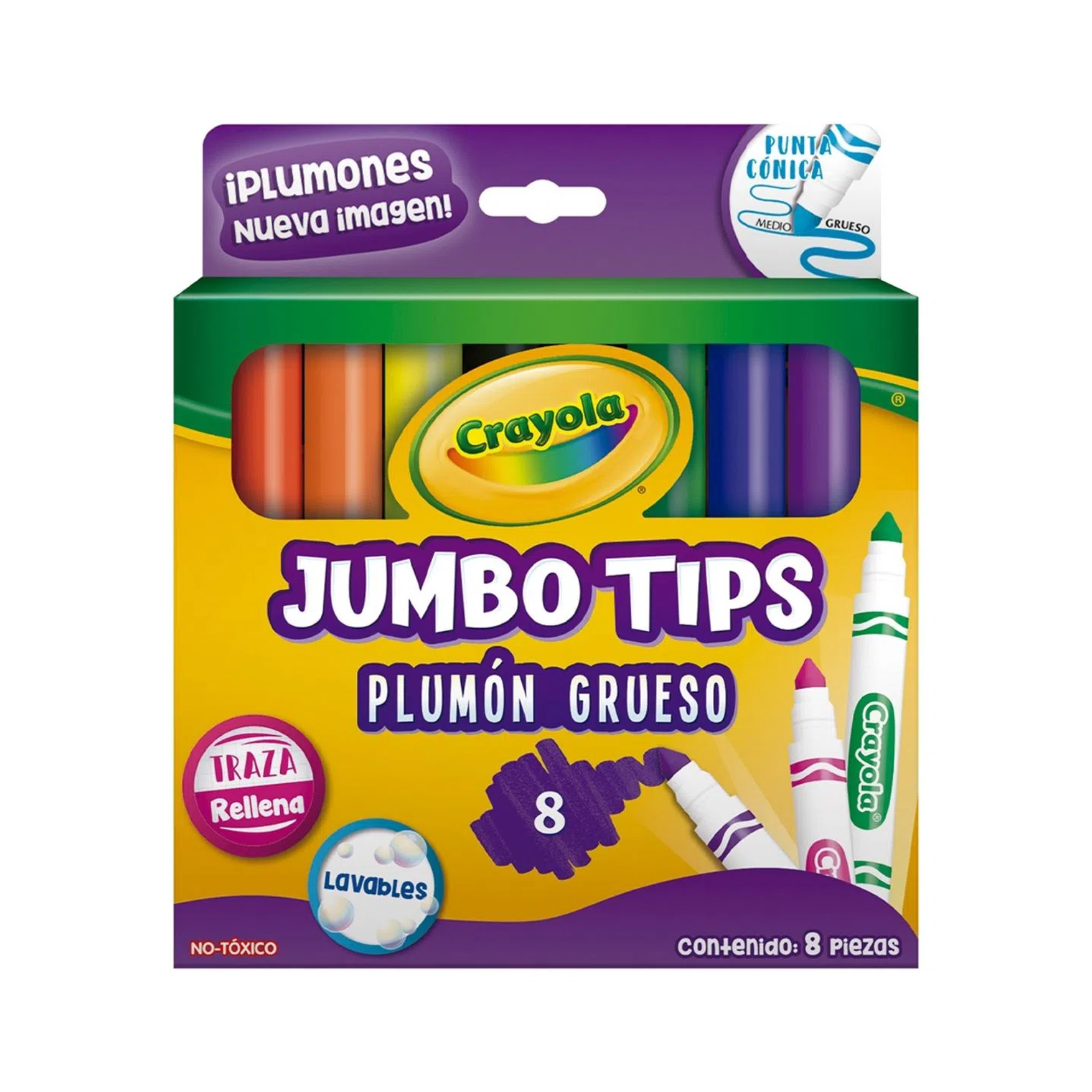 8 Plumones Gruesos Lavables Crayola Jumbo Tips 