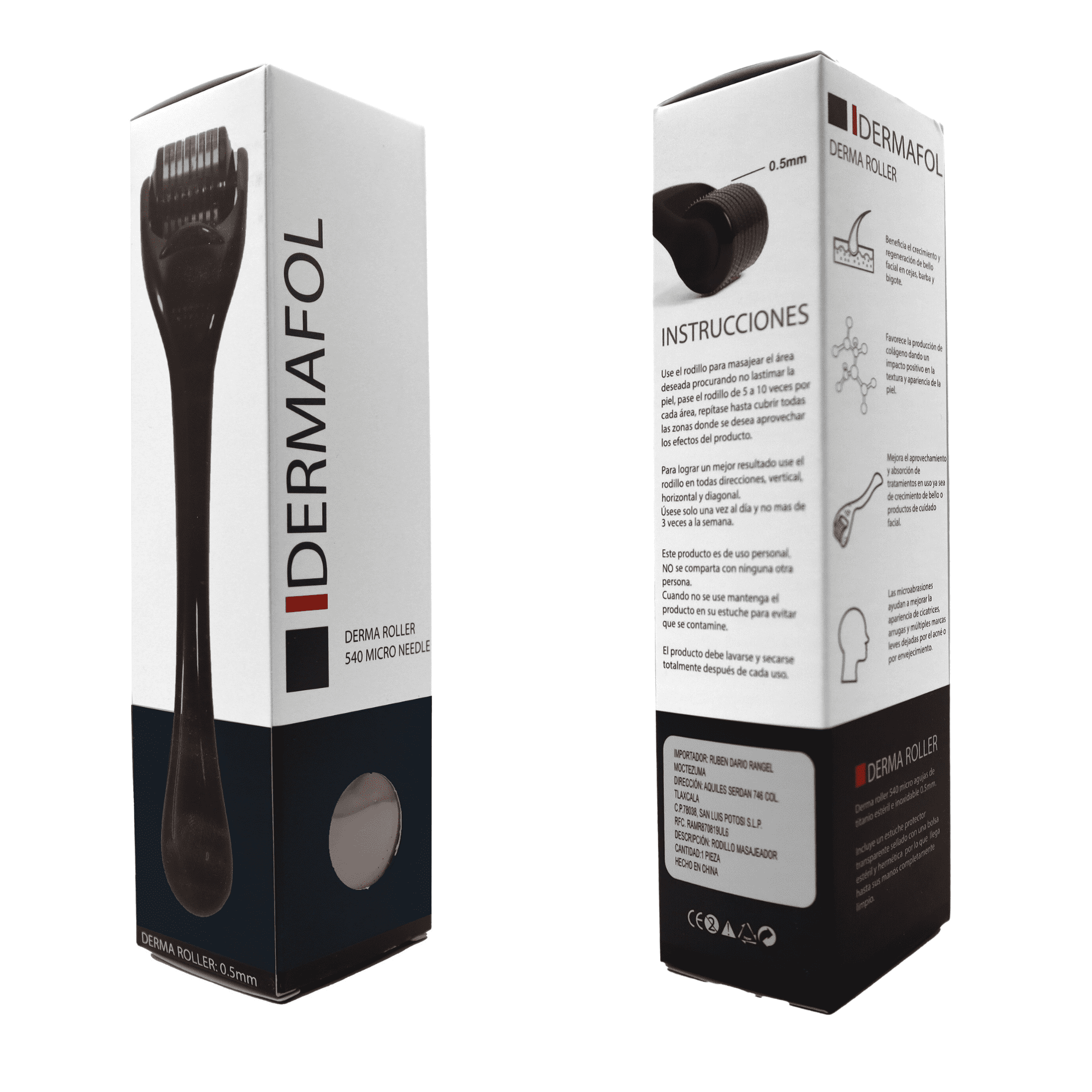 DERMAROLLER RODILLO PARA BARBA DERMAFOL 0.5 MM AGUJA TITANIO.