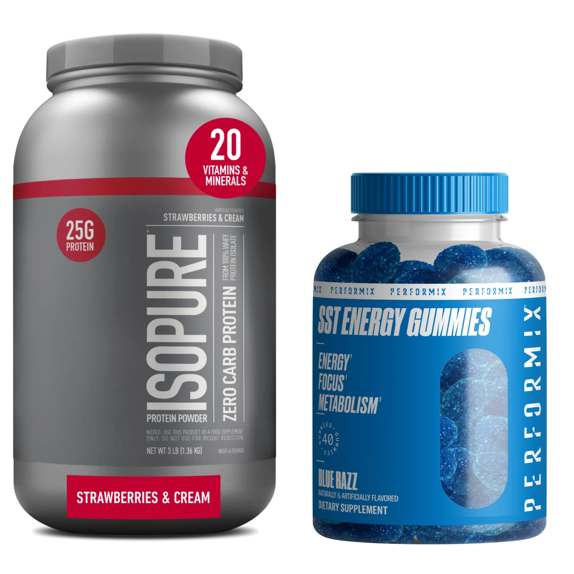 PROTEINA ISOPURE ZERO CARBS SABOR FRESA + GUMMIES ENERGY PERFORMIX