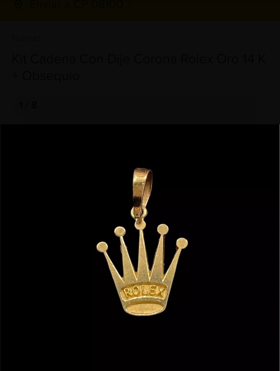Kit Cadena Con Dije Corona Rolex Oro 14 K + Obsequio