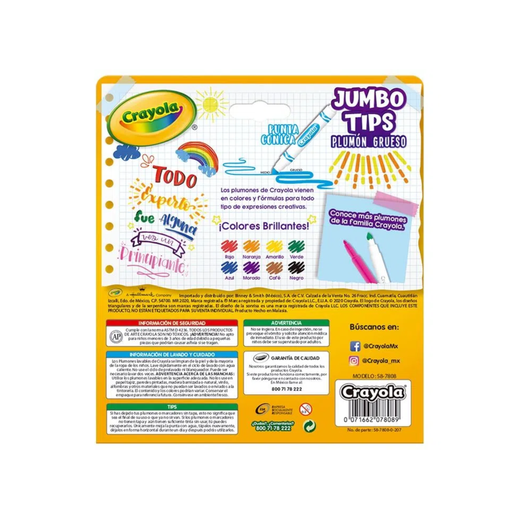 8 Plumones Gruesos Lavables Crayola Jumbo Tips 