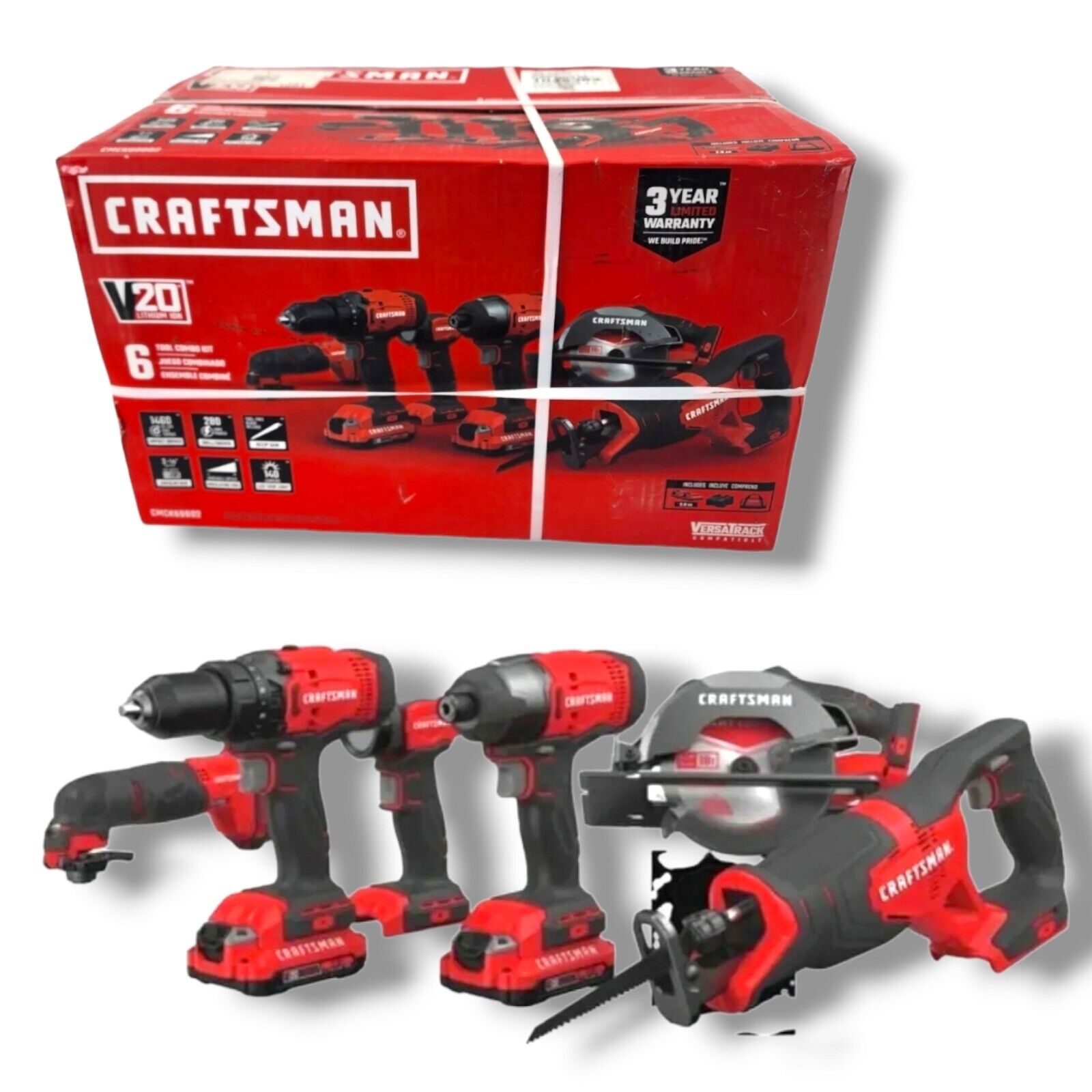 Kit De 6 Herramientas Marca Craftsman CMCK600D2  Inalambricas V20  1 Cargador, 2 Baterias Recargables