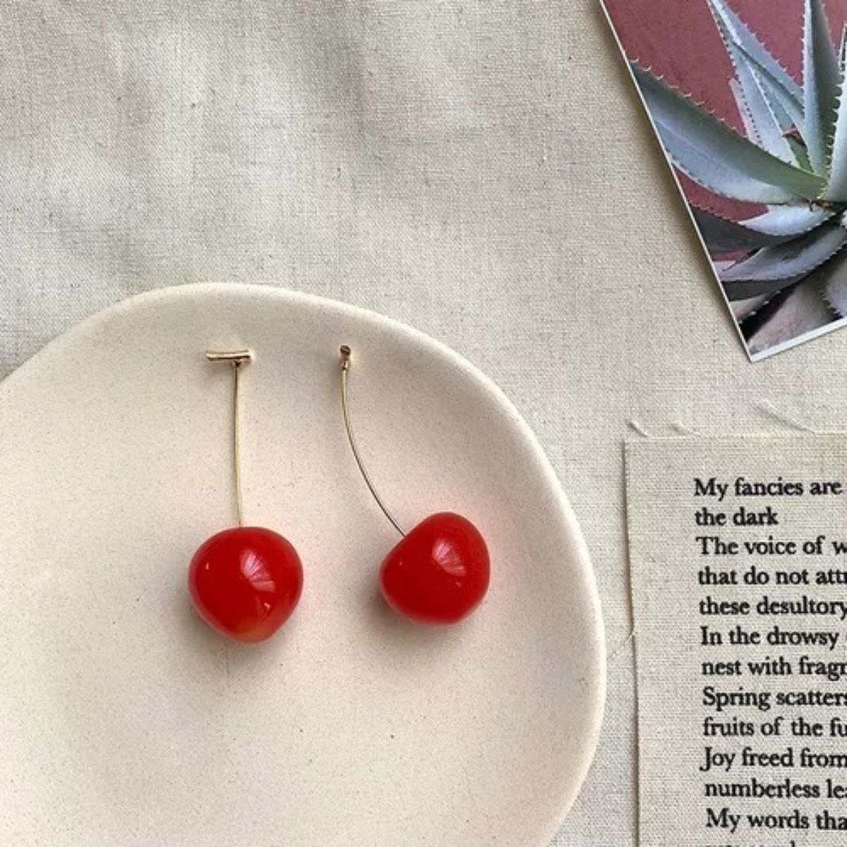 Aretes Colgantes en Forma De Cereza Roja En 3d, Aretes lindos