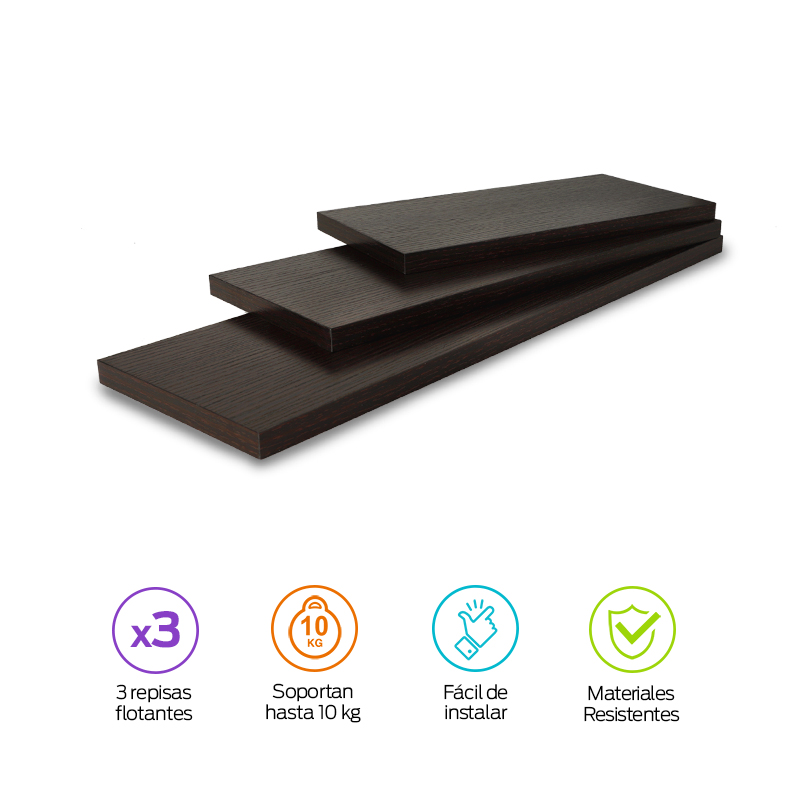 Set de Repisas Flotantes de Madera 3 Piezas de Diferente Tamaño 30-40-50cm