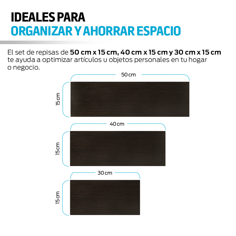 Set de Repisas Flotantes de Madera 3 Piezas de Diferente Tamaño 30-40-50cm