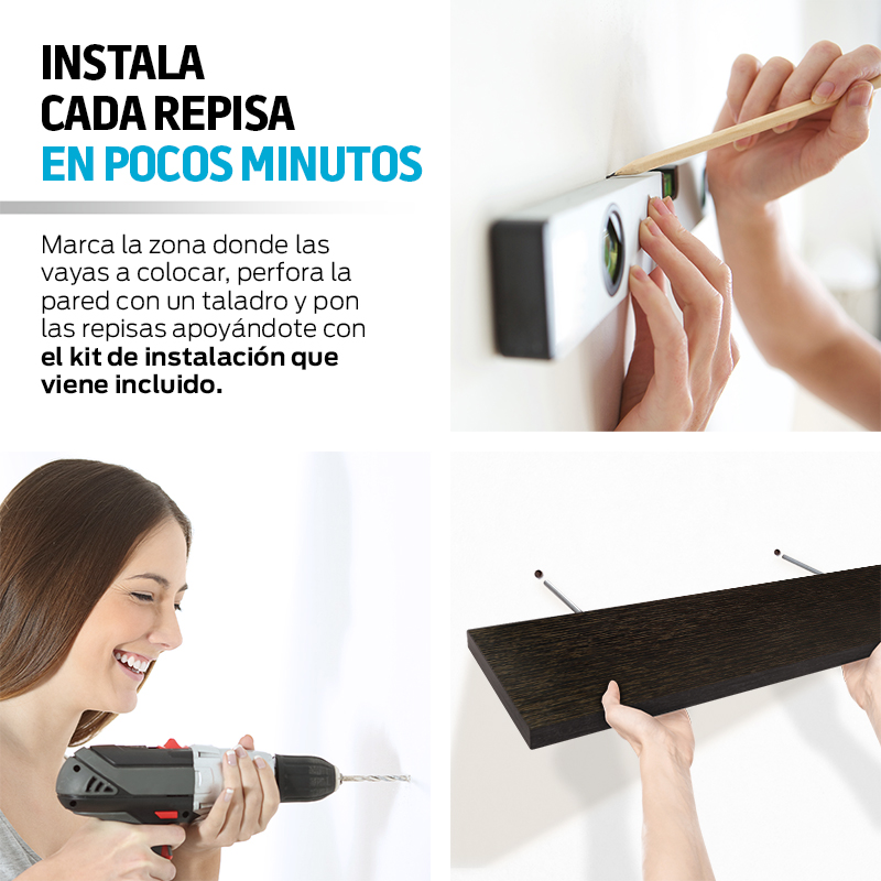 Set de Repisas Flotantes de Madera 3 Piezas de Diferente Tamaño 30-40-50cm