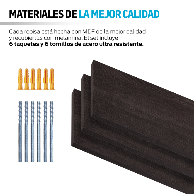 Set de Repisas Flotantes de Madera 3 Piezas de Diferente Tamaño 30-40-50cm