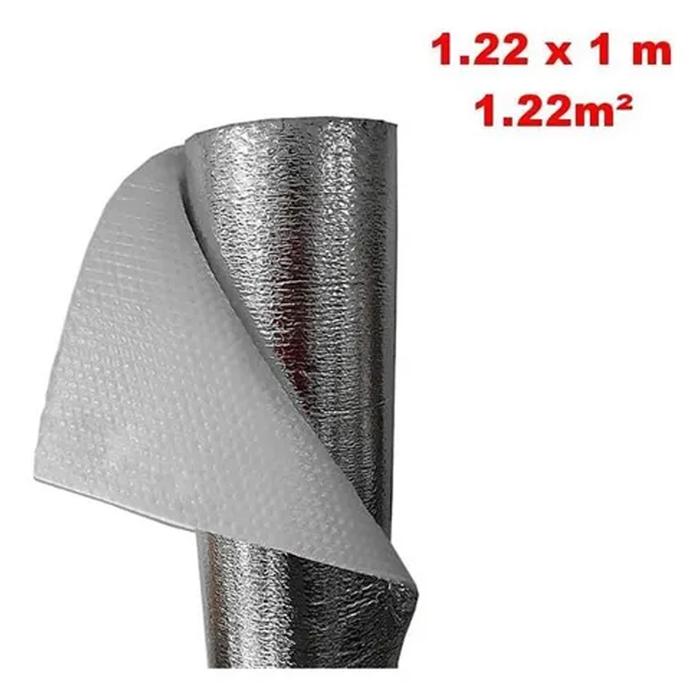 Aislante Térmico Foil de Aluminio, MXBLD-005-1, 1.22x20m, 10mm, -51 a 82C, Metalizado 0.1mm, Micro Celdas 10mm, Metalizado 0.1mm, Burbuja 2 x 3/16 ó 2x4.7mm, Polietileno 0.1mm., BubbleDouble