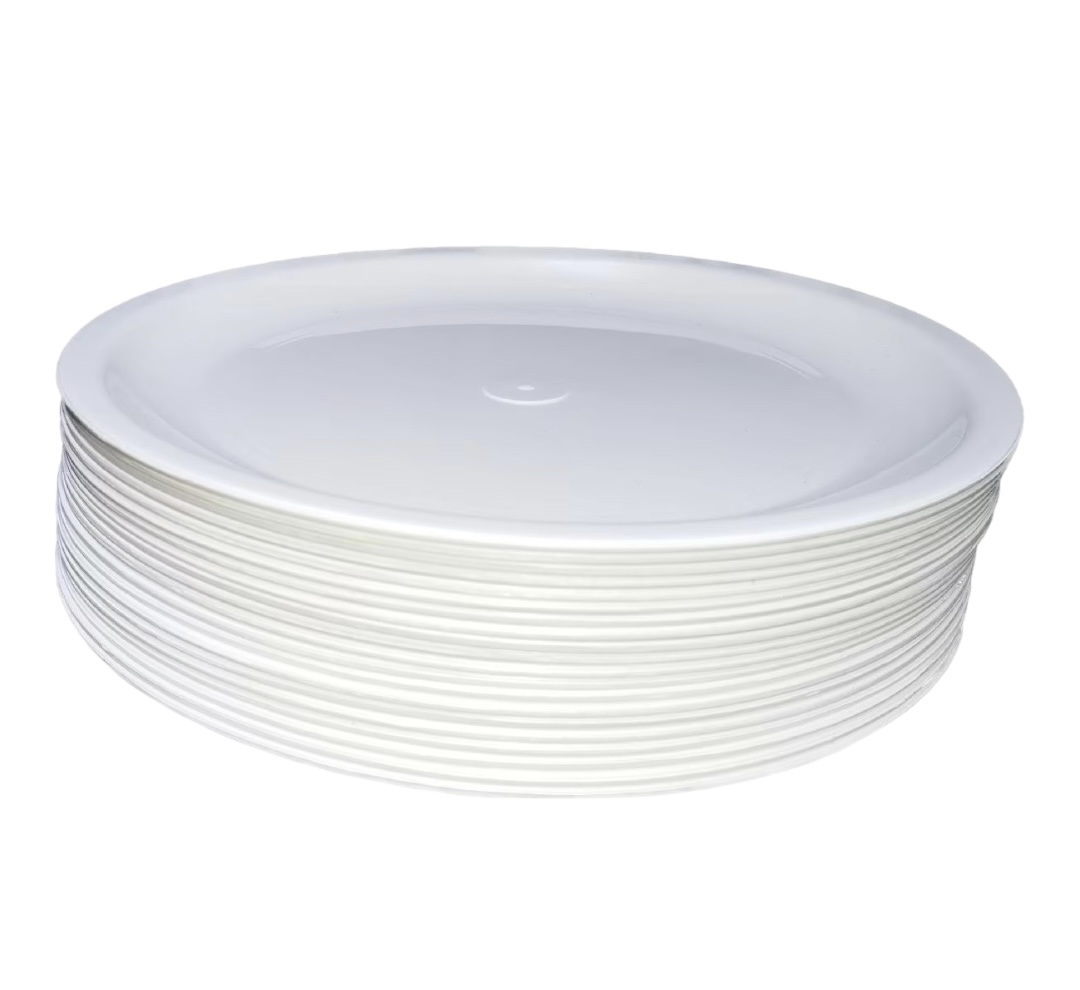 Platos Taqueros Redondos de Plástico 400ml Vajilla Blancos 50 Piezas