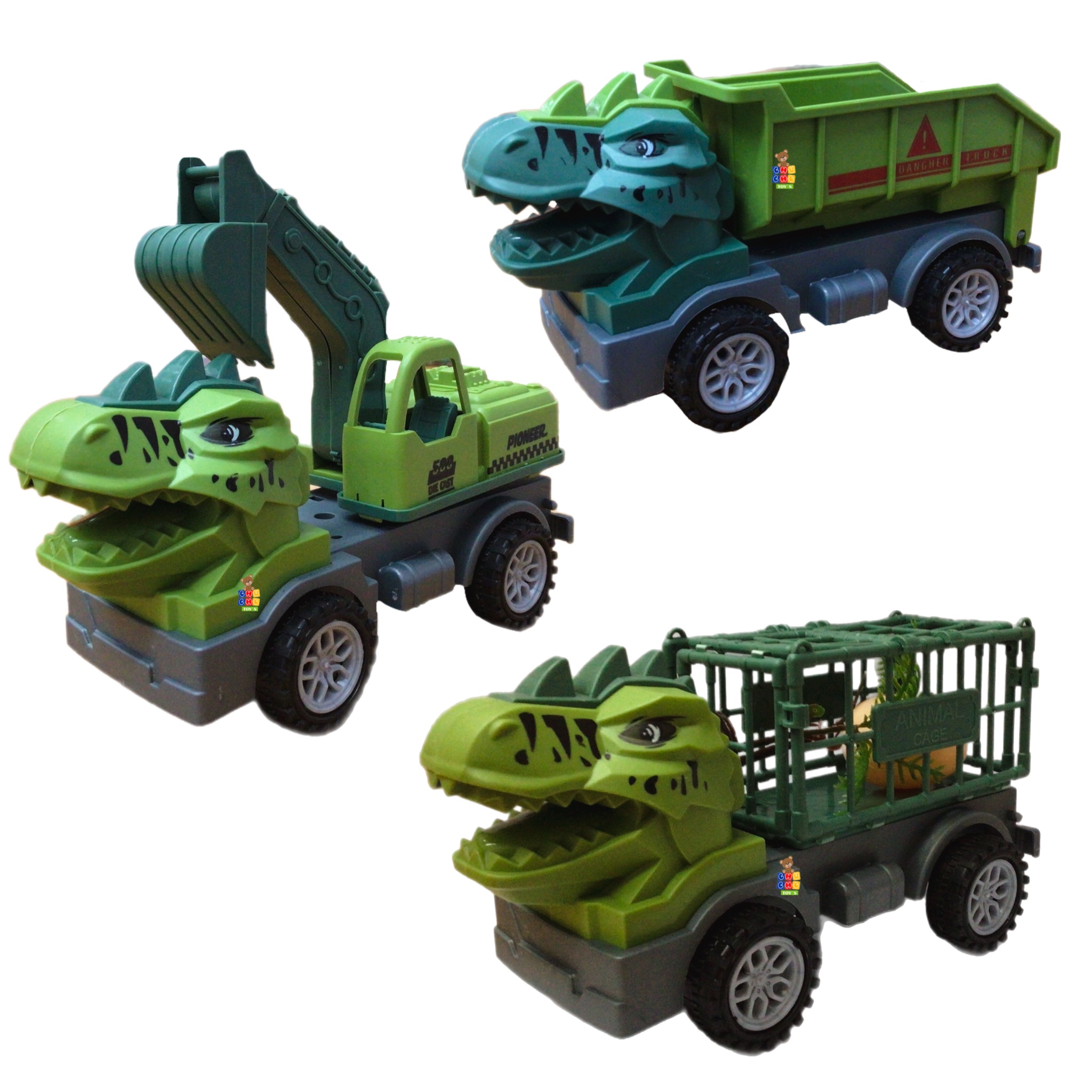 3 Carros Dinosaurio Camión Carga Construcción Juguetes