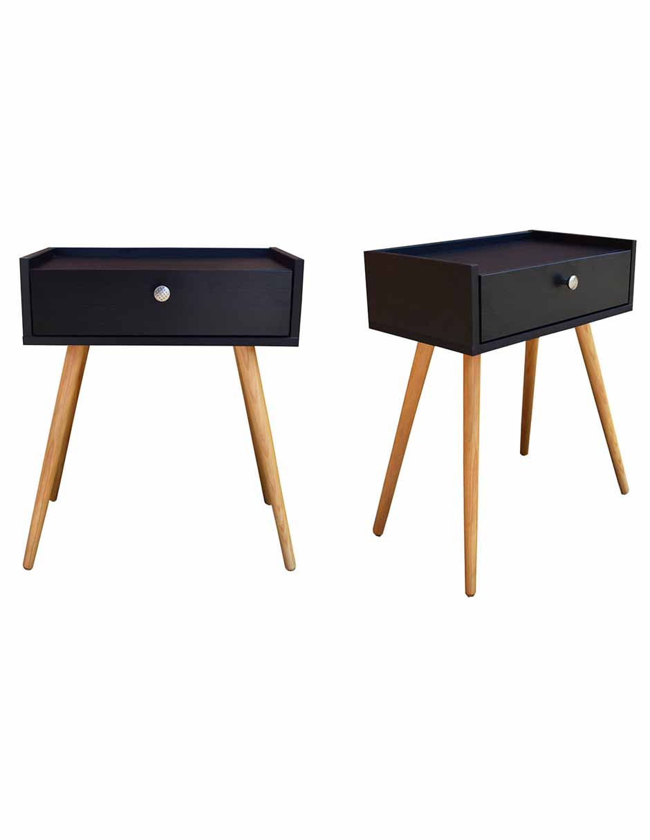 Juego de Buros Marsella o mesas de noche Hogare, Minimalistas, Fácil armado, Fabricado en melamina texturizada color Negro