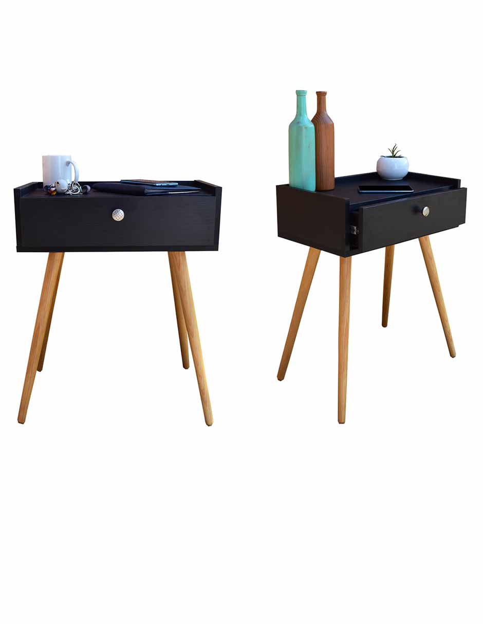 Juego de Buros Marsella o mesas de noche Hogare, Minimalistas, Fácil armado, Fabricado en melamina texturizada color Negro