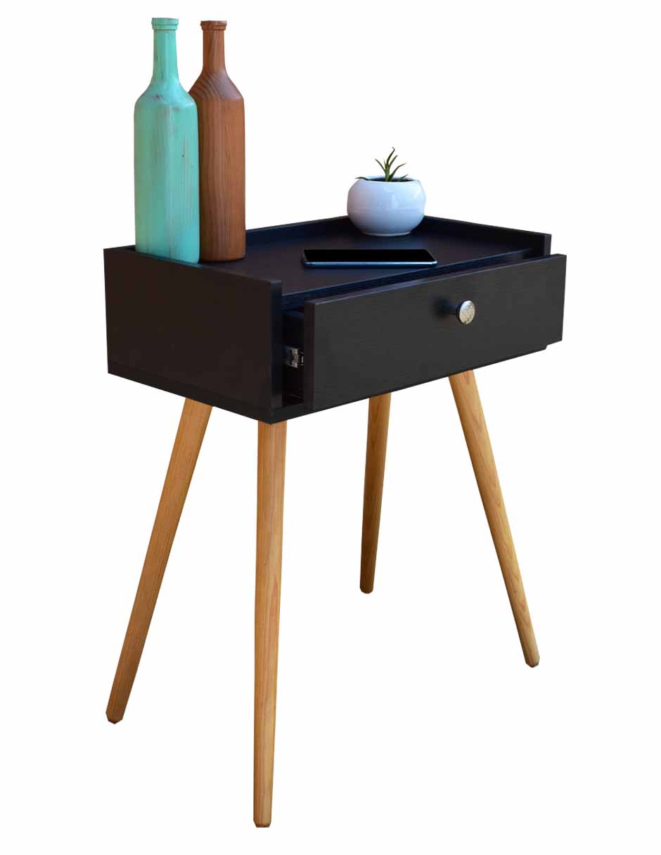 Juego de Buros Marsella o mesas de noche Hogare, Minimalistas, Fácil armado, Fabricado en melamina texturizada color Negro