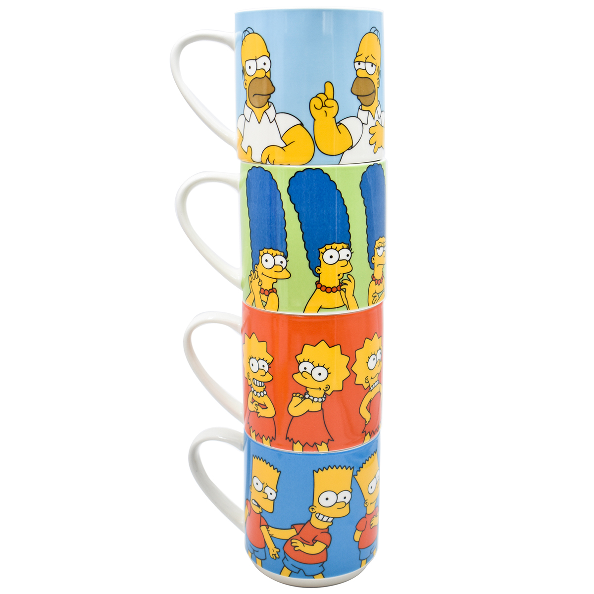 Fun Kids 1754-40 Set Juego de Tazas Apilables Porcelana Disney Los Simpson Homero Marge Bart Lisa 330ml 4 pzas
