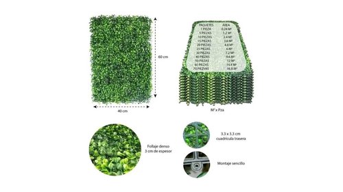 1 Pz Follaje Artificial Sintético Para Muro Verde 60x40cm.
