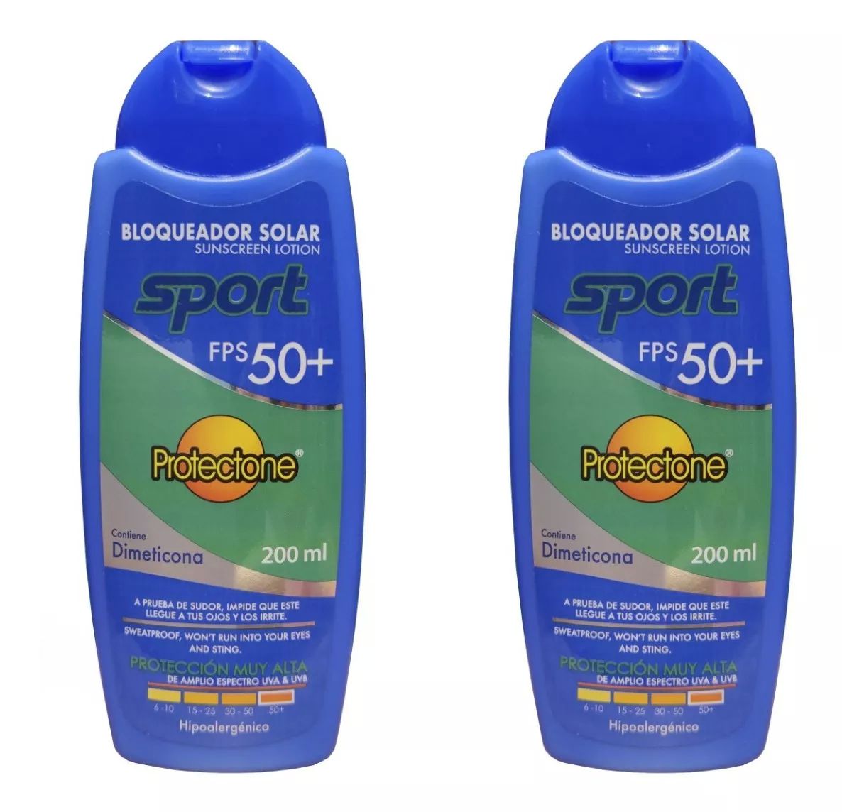 Bloqueador Solar Fps 50+ Sport Protectone 2 Pzas, 200 Ml C/u