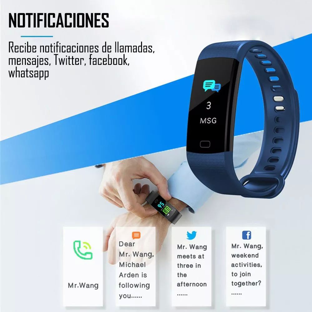 Smart Watch Band Y5 Inteligente Bluetooth Fitness Ip67 Android Smartband Azul
