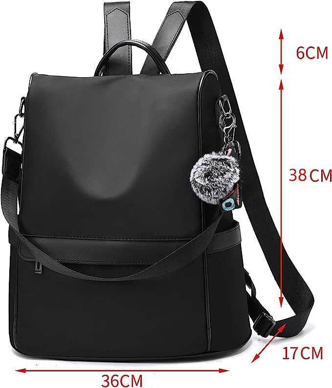 Mochila para mujer bolso de hombro casual bolso de moda impermeable antirrobo, Mochila Negra.