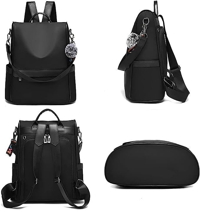 Mochila para mujer bolso de hombro casual bolso de moda impermeable antirrobo, Mochila Negra.
