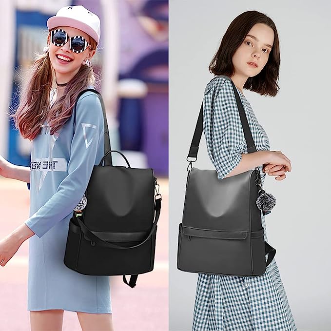 Mochila para mujer bolso de hombro casual bolso de moda impermeable antirrobo, Mochila Negra.
