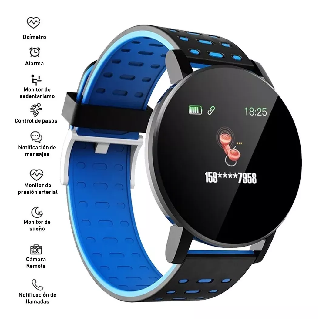 Reloj Inteligente Smartwatch 119 Plus Contra Agua Oxímetro Rojo