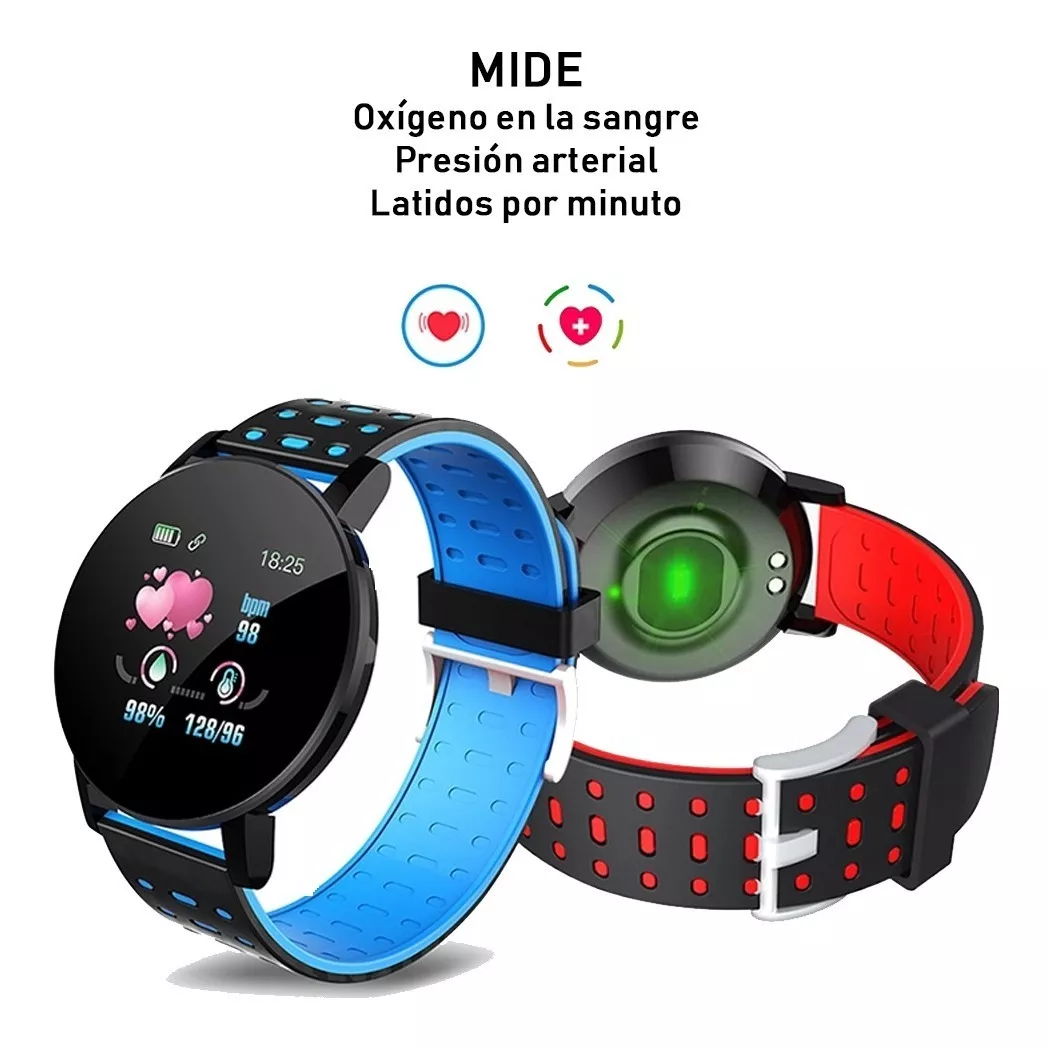 Reloj Inteligente Smartwatch 119 Plus Contra Agua Oxímetro Rojo