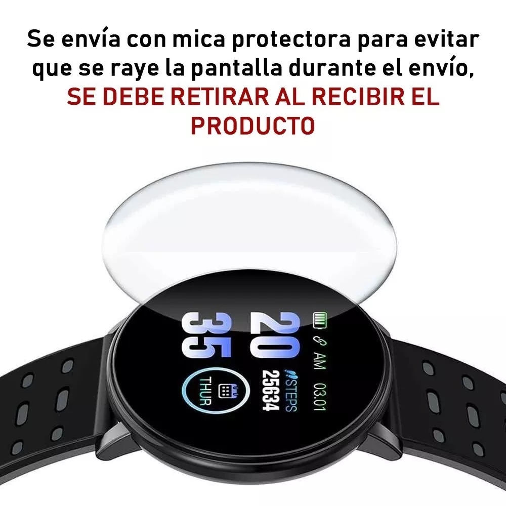 Reloj Inteligente Smartwatch 119 Plus Contra Agua Oxímetro Rojo