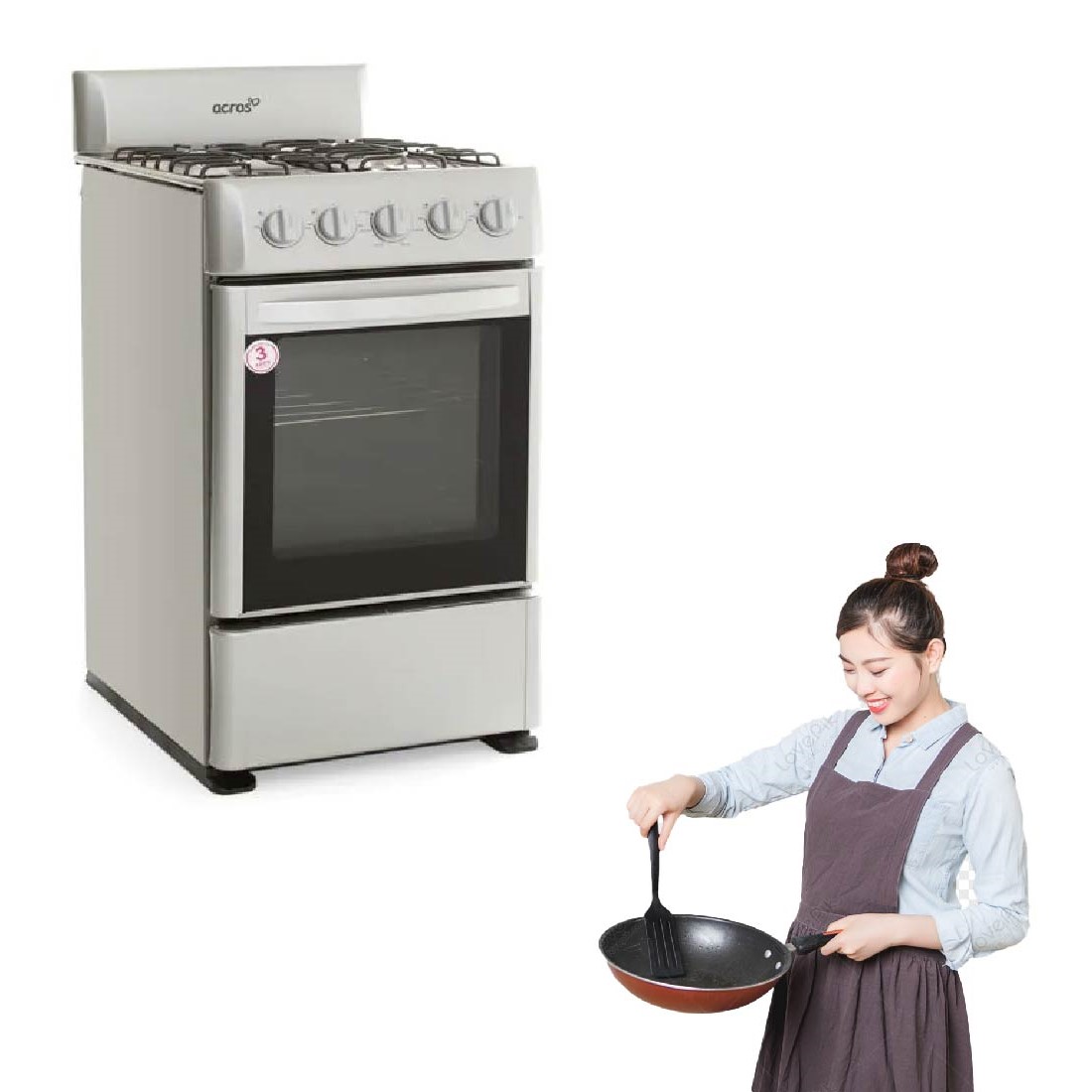 ESTUFA 20P DE PISO ENC MANUAL 4 QUEMADORES PLATA ACROS