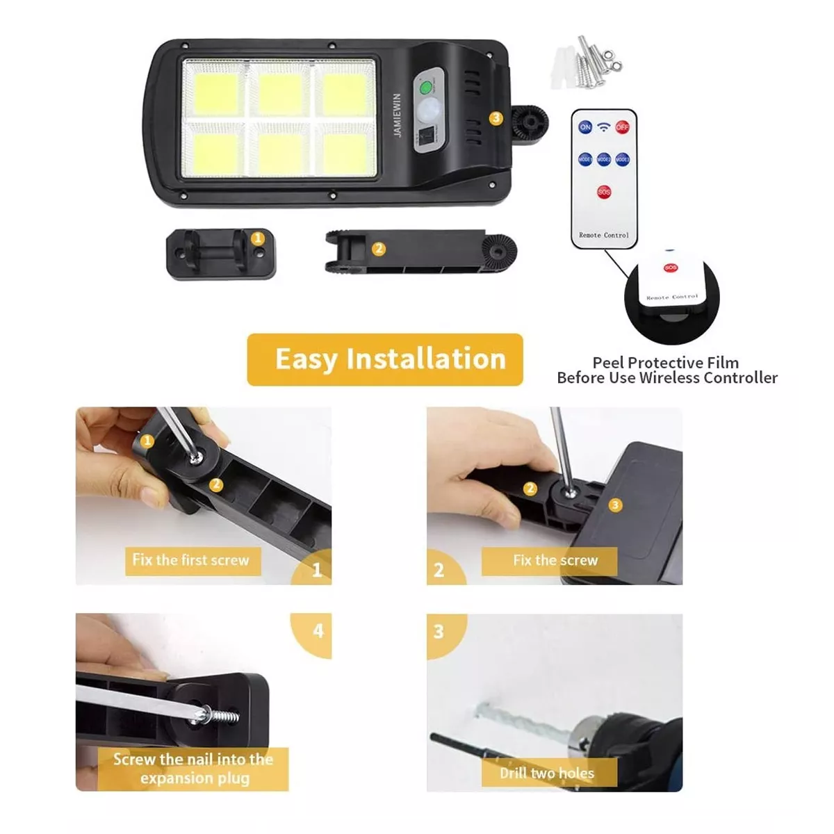 2 Lámparas Solar Led Pared Exterior Sensor 3 Modos con Control remoto