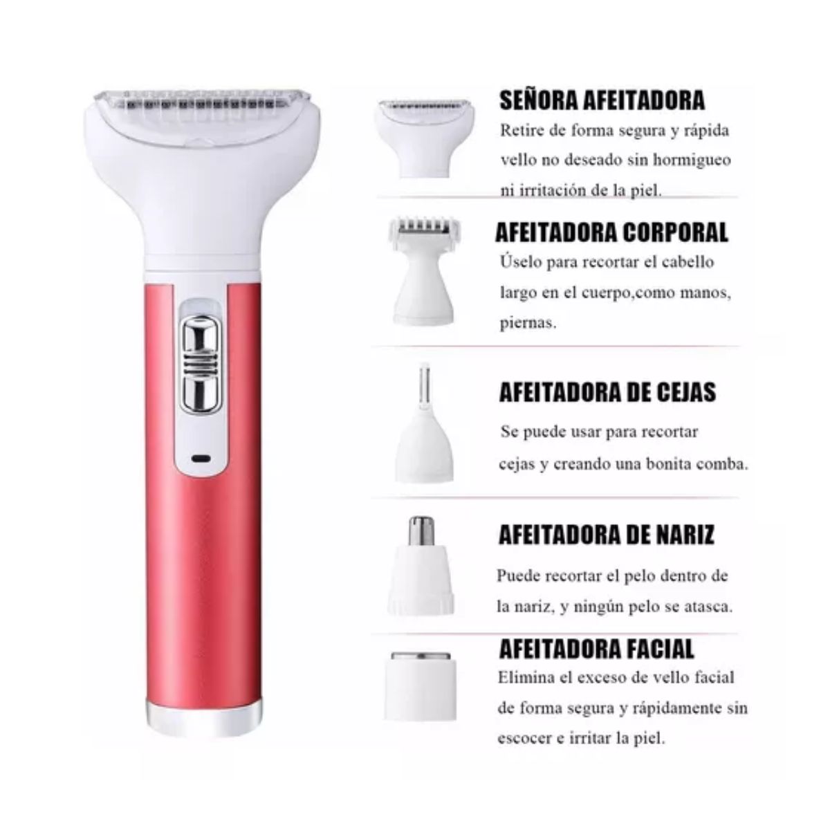 Depiladora Mujer Afeitadora Facial Eléctrica Recargable 5en1