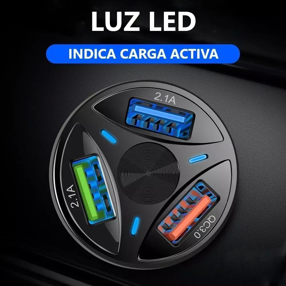 Cargador Para Auto De 3 Usb Carga Rápida Inteligente Qc 3.0