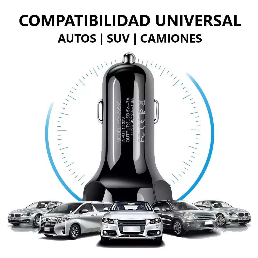 Cargador Para Auto De 3 Usb Carga Rápida Inteligente Qc 3.0