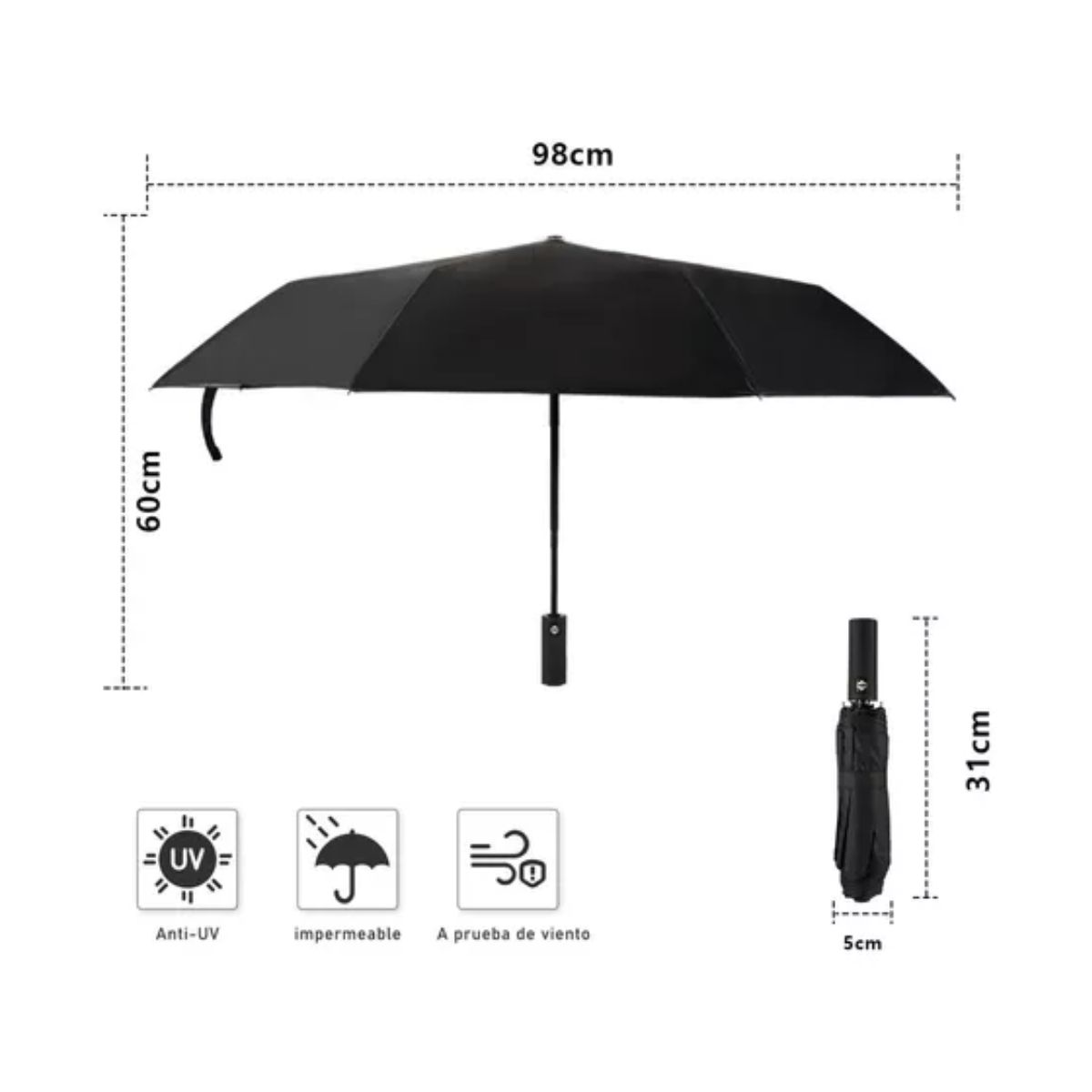 Paraguas Sombrilla Anti-ultravioleta Con Botón Automático Negro
