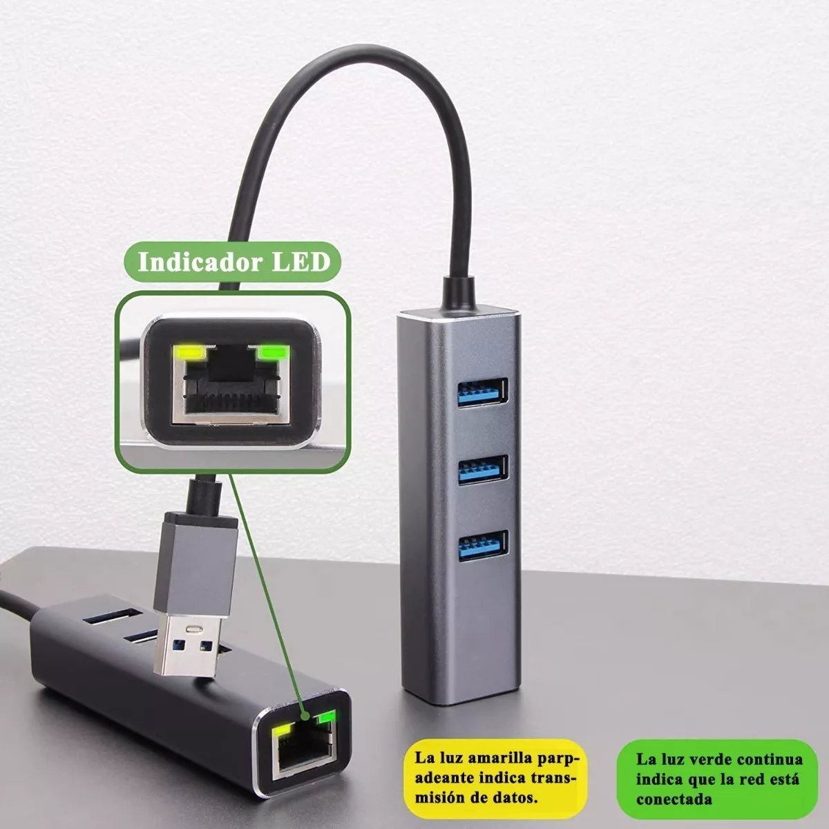 Adaptador Usb C A Ethernet Rj45 Red Lan Con 3 Usb3.0