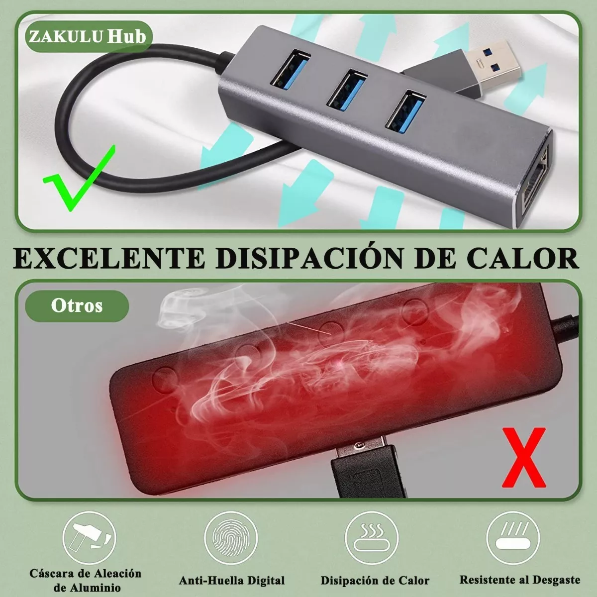 Adaptador Usb C A Ethernet Rj45 Red Lan Con 3 Usb3.0