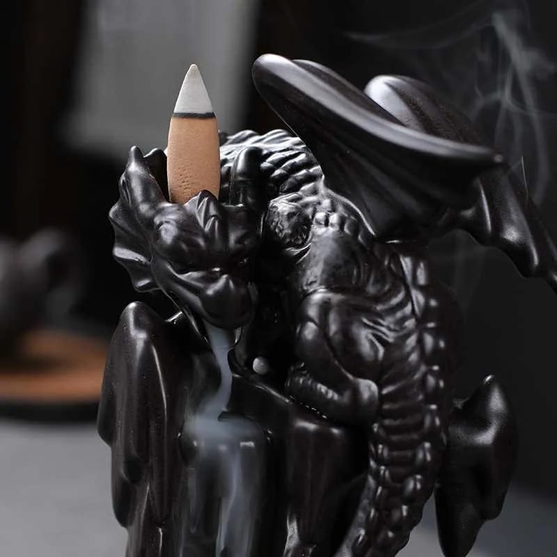 Quemador Incienso Dragón Bola de Cristal Brillante y Magia Cascada de humo + 10 Conos surtidos Reflujo